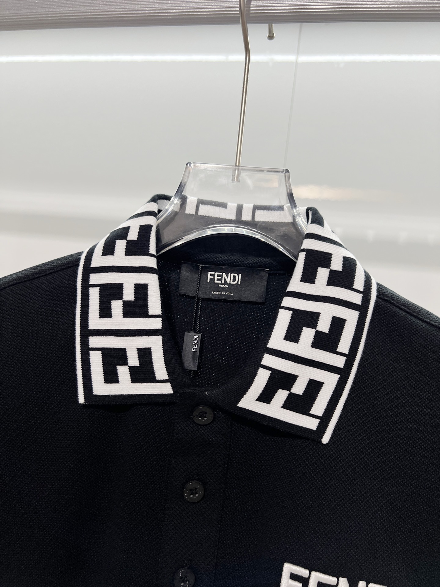 Fendi Letter Print Collar Polo Shirt YL Black
