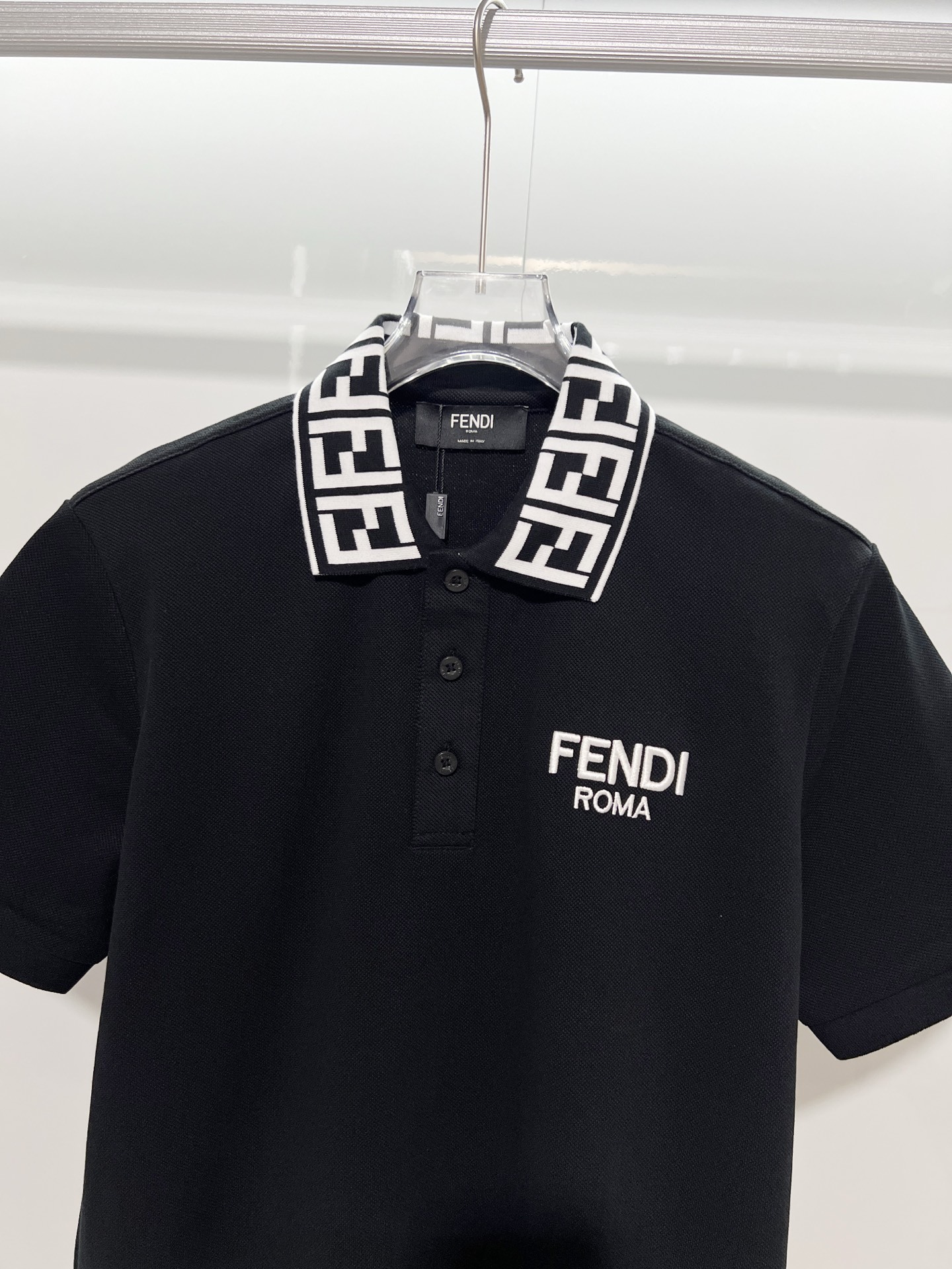 Fendi Letter Print Collar Polo Shirt YL Black