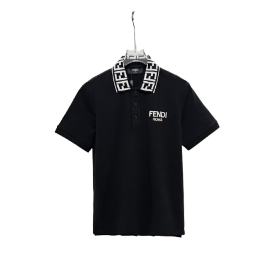 Fendi Letter Print Collar Polo Shirt YL Black