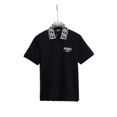 Fendi Letter Print Collar Polo Shirt YL Black 01