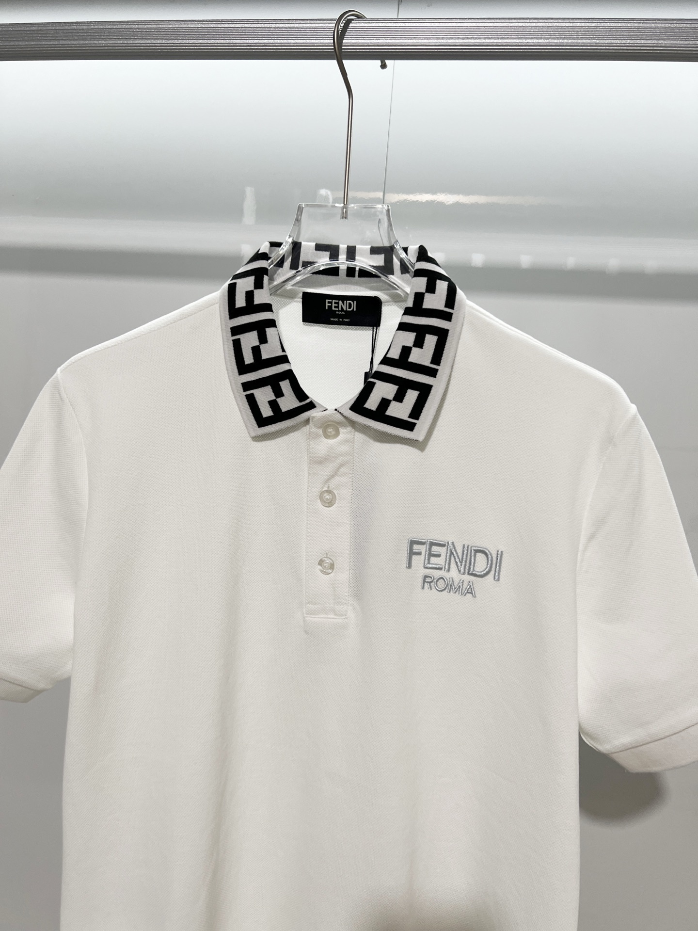 Fendi Letter Print Polo Shirt YL White