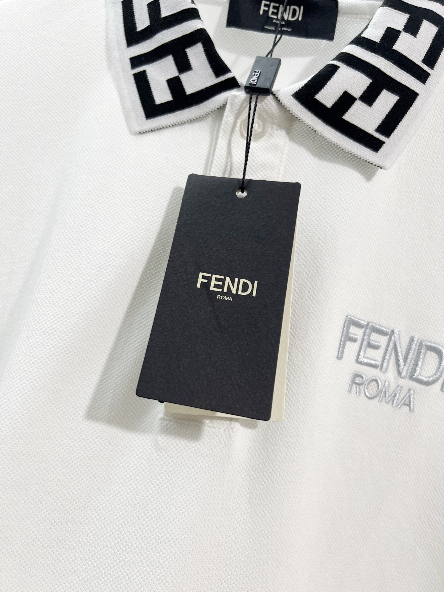 Fendi Letter Print Polo Shirt YL White