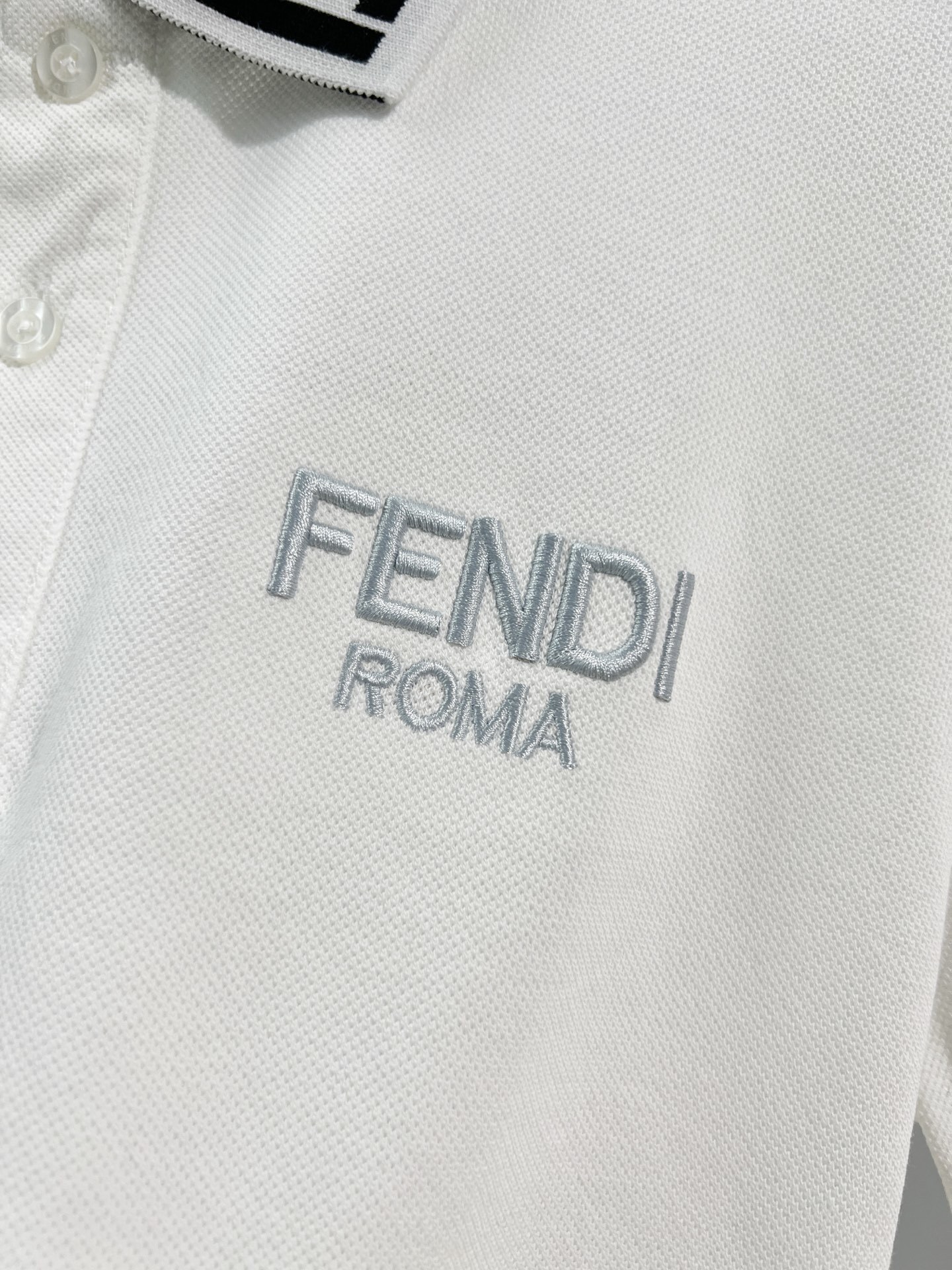 Fendi Letter Print Polo Shirt YL White