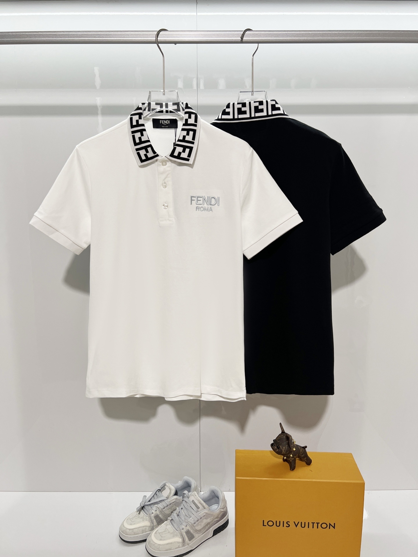 Fendi Letter Print Polo Shirt YL White