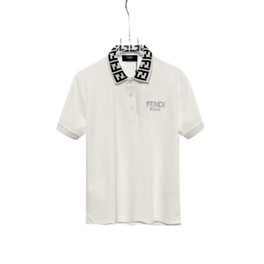 Fendi Letter Print Polo Shirt YL White