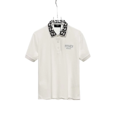 Fendi Letter Print Polo Shirt YL White 01