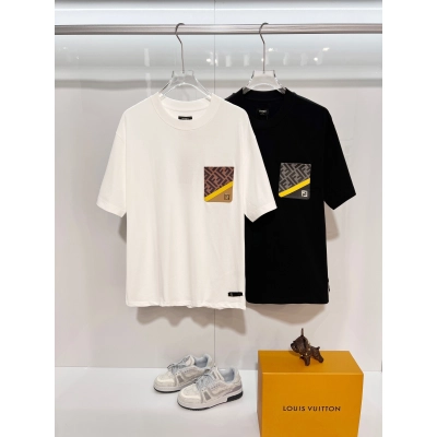 Fendi Pocket Letter T-Shirt YL Black/White 02