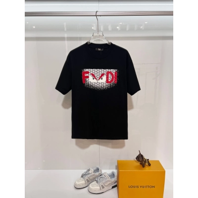 Fendi Red Eyes Letter T-shirt YL Black/White 01