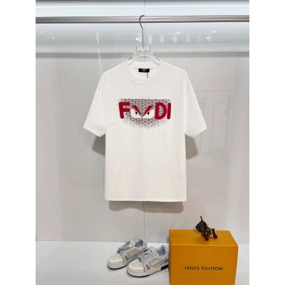 Fendi Red Eyes Letter T-shirt YL Black/White 02