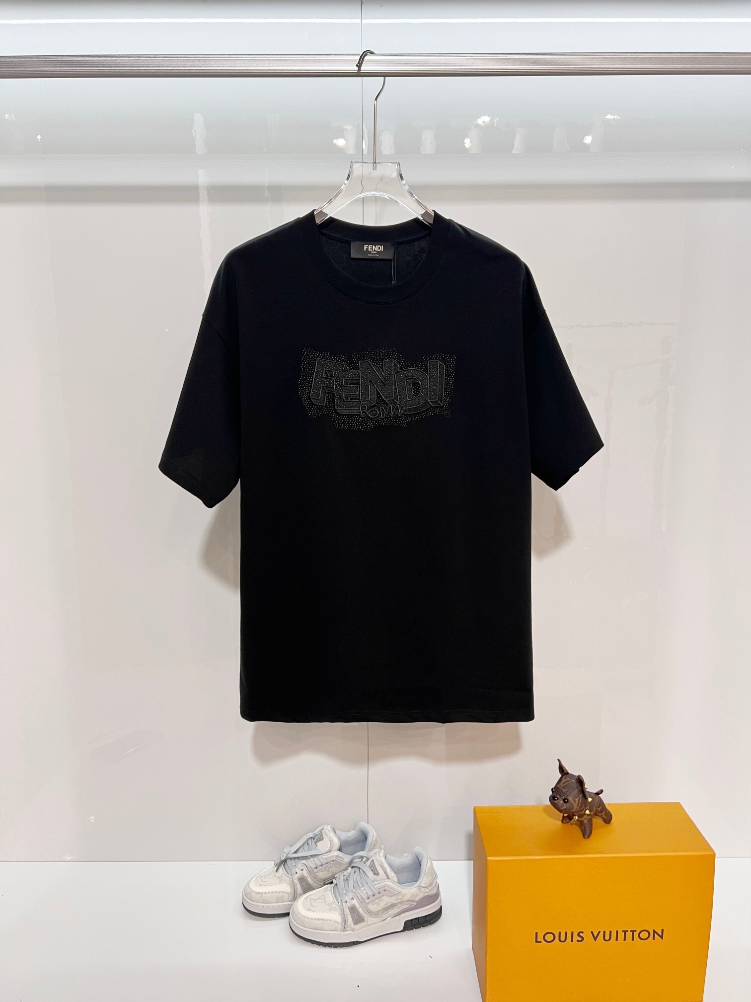 Fendi Rhinestone Letter T-shirt YL Black/White