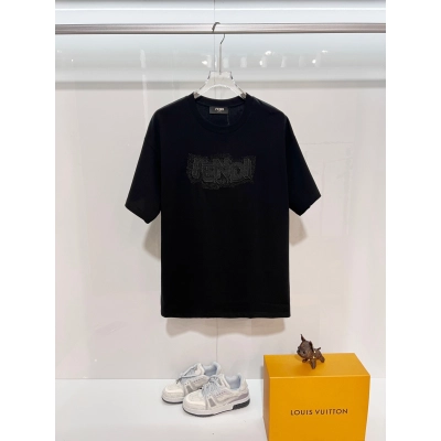 Fendi Rhinestone Letter T-shirt YL Black/White 01
