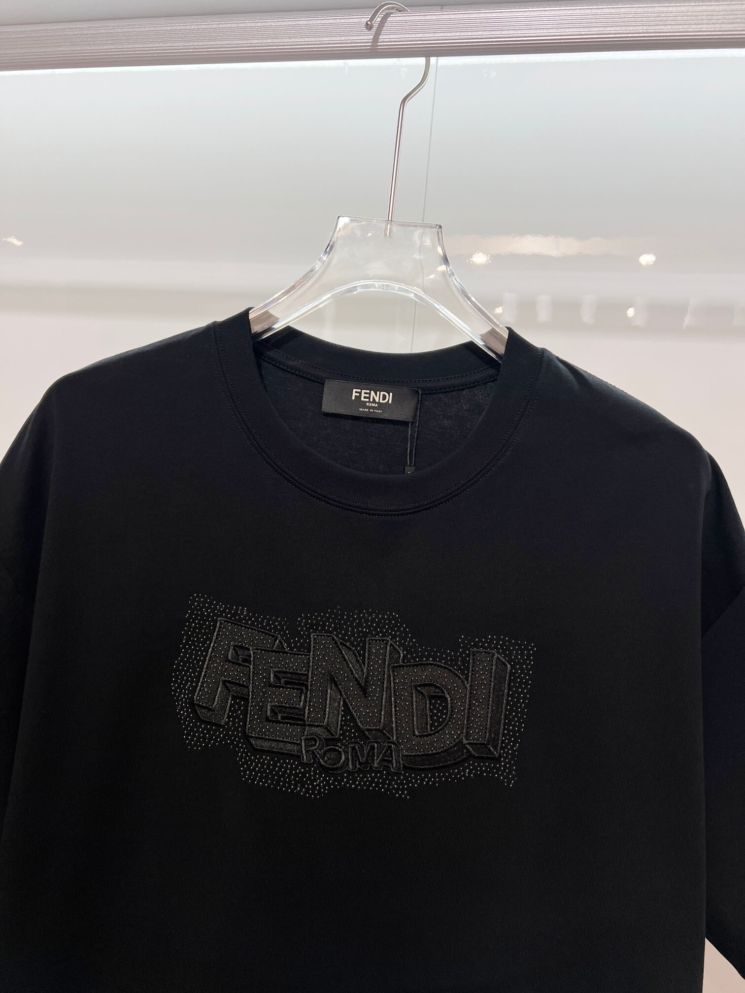 Fendi Rhinestone Letter T-shirt YL Black/White