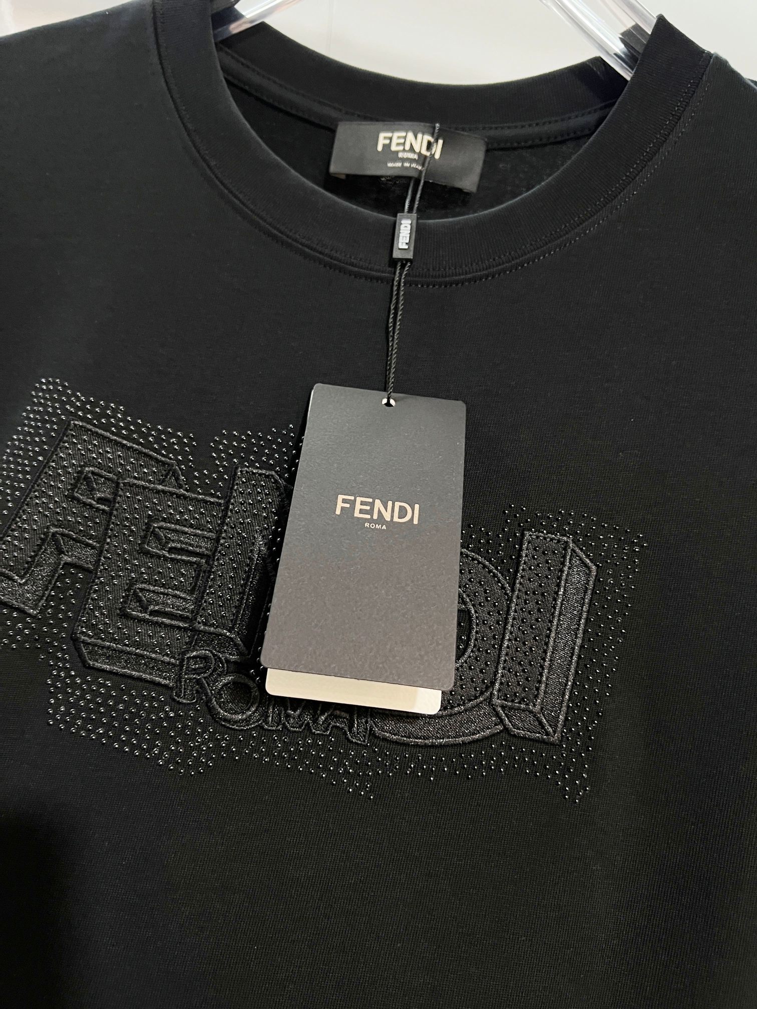Fendi Rhinestone Letter T-shirt YL Black/White