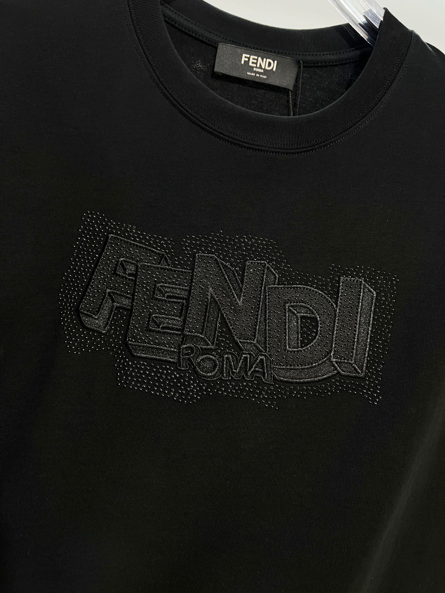 Fendi Rhinestone Letter T-shirt YL Black/White