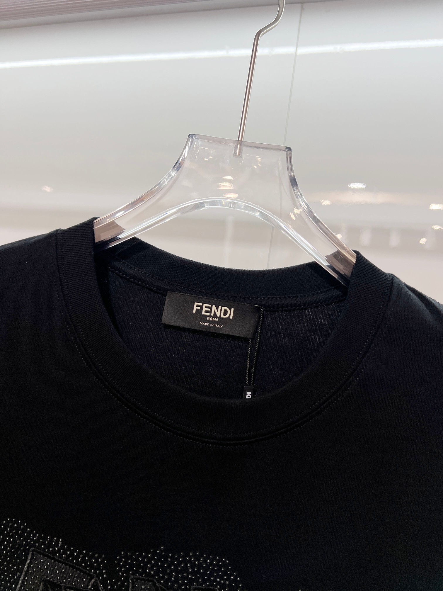 Fendi Rhinestone Letter T-shirt YL Black/White