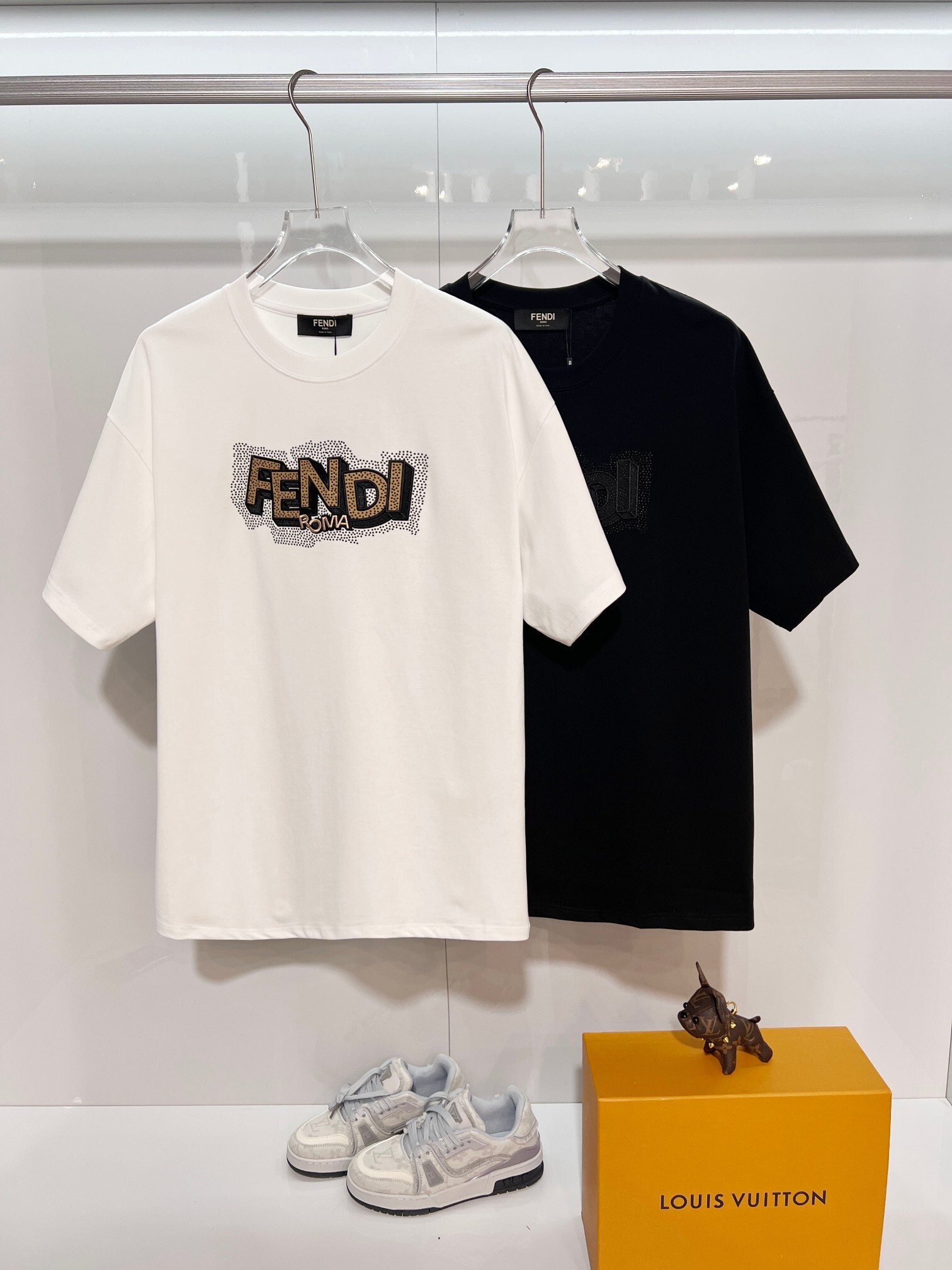 Fendi Rhinestone Letter T-shirt YL Black/White