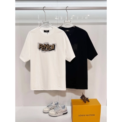 Fendi Rhinestone Letter T-shirt YL Black/White 02