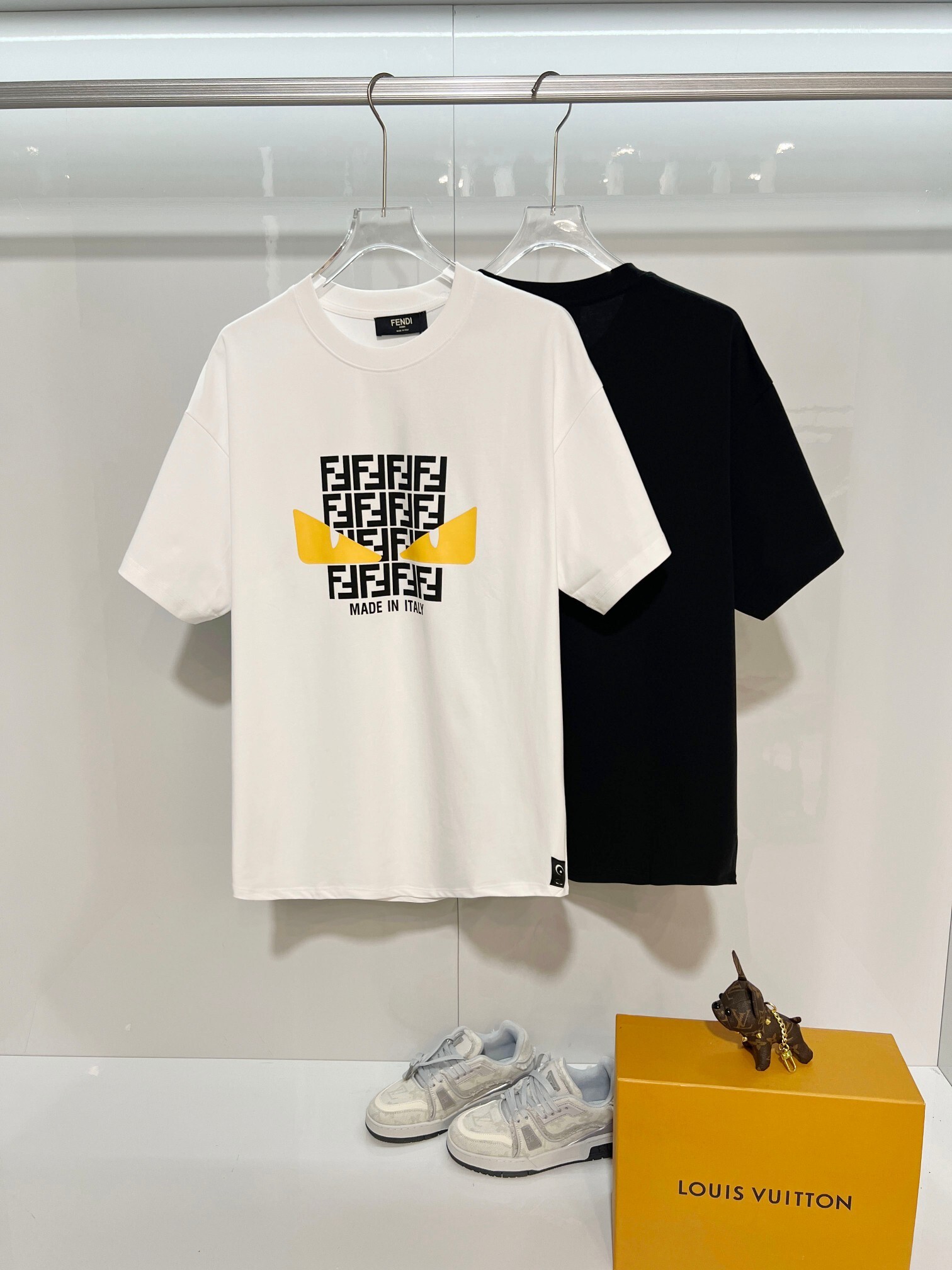Fendi Square Eyes Letter T-shirt YL Black/White