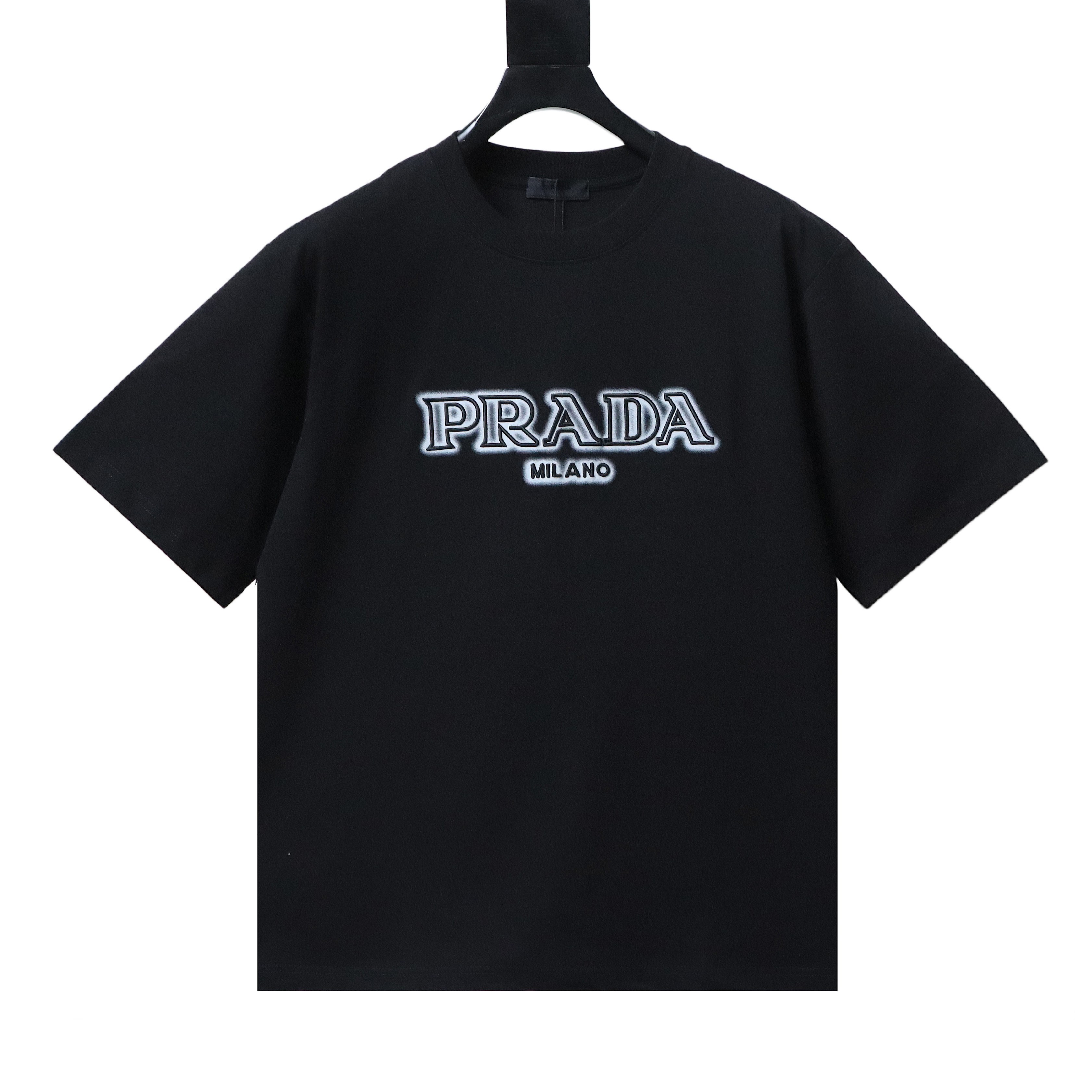 Prada 25ss Ink Wash Logo Embroidered T-shirt YL Black/White