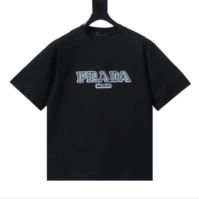 Prada 25ss Ink Wash Logo Embroidered T-shirt YL Black/White 01