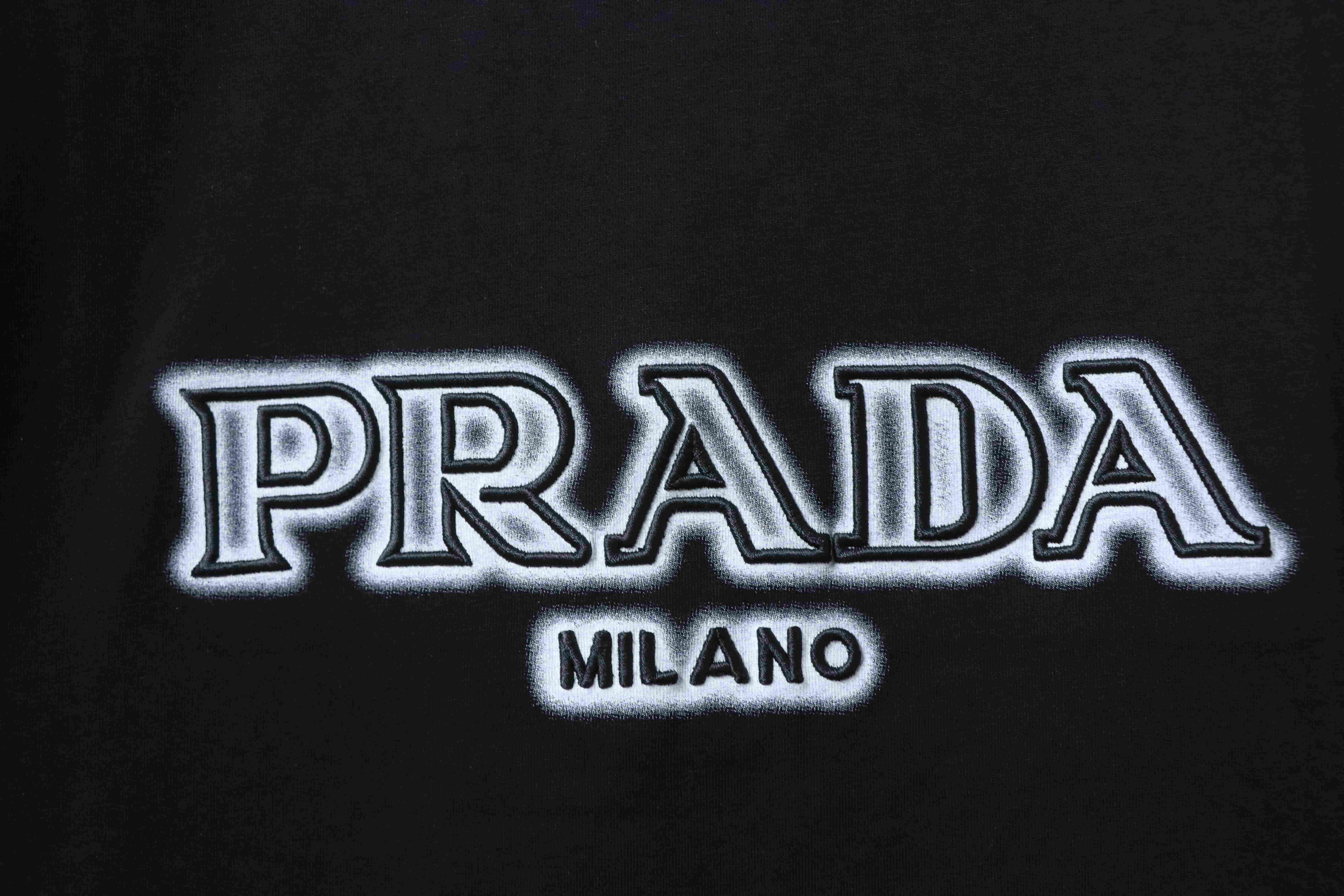 Prada 25ss Ink Wash Logo Embroidered T-shirt YL Black/White