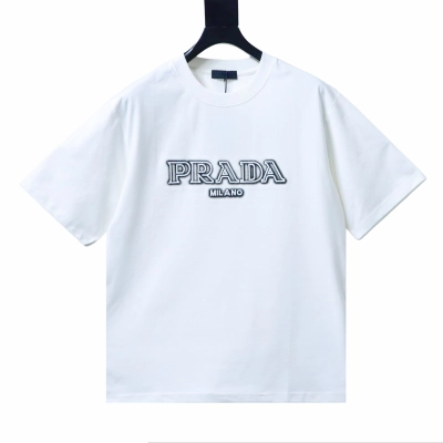 Prada 25ss Ink Wash Logo Embroidered T-shirt YL Black/White 02