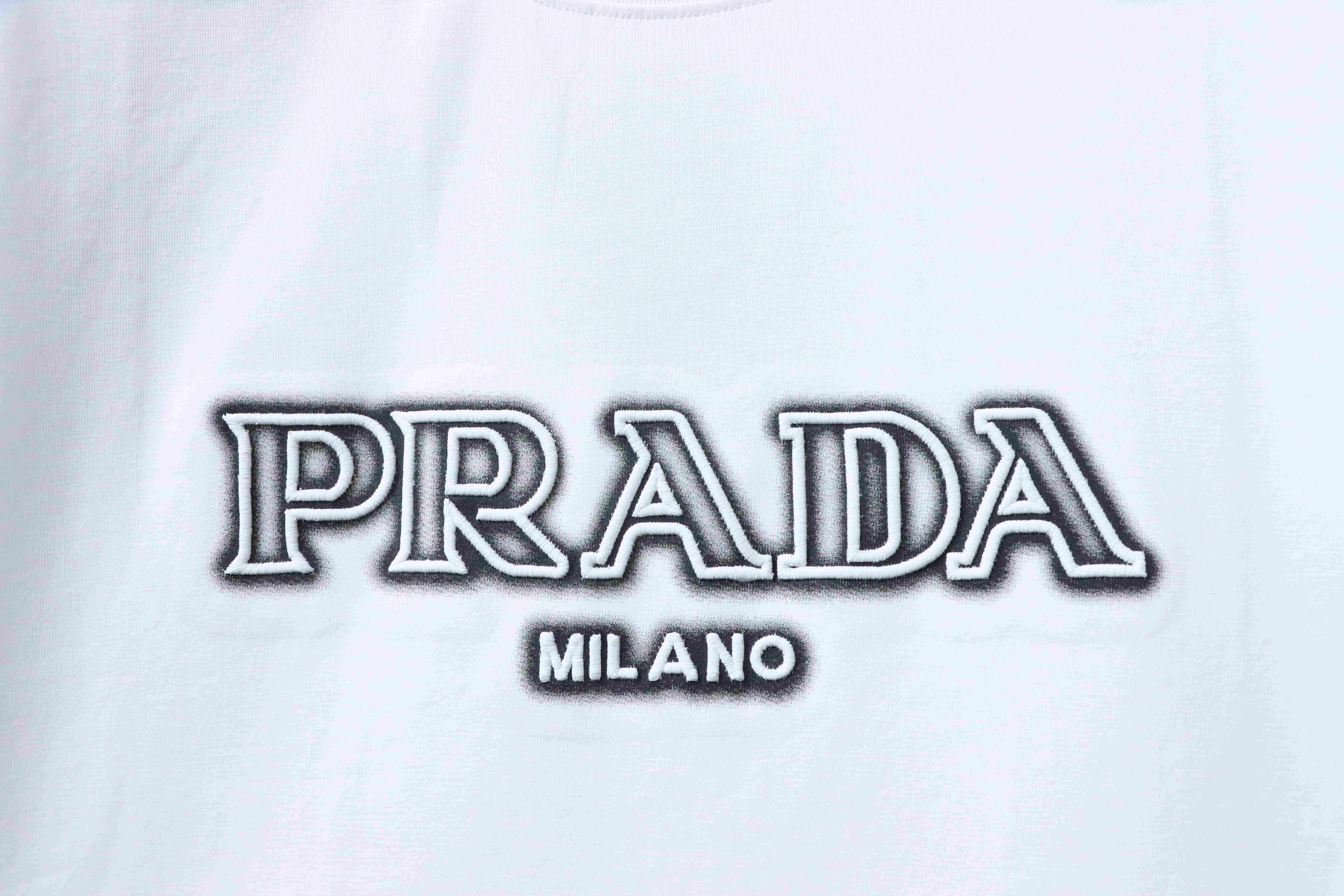 Prada 25ss Ink Wash Logo Embroidered T-shirt YL Black/White