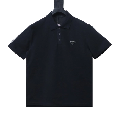 Prada 25ss Metal Triangle Logo Polo T-shirt YL Black/White 01