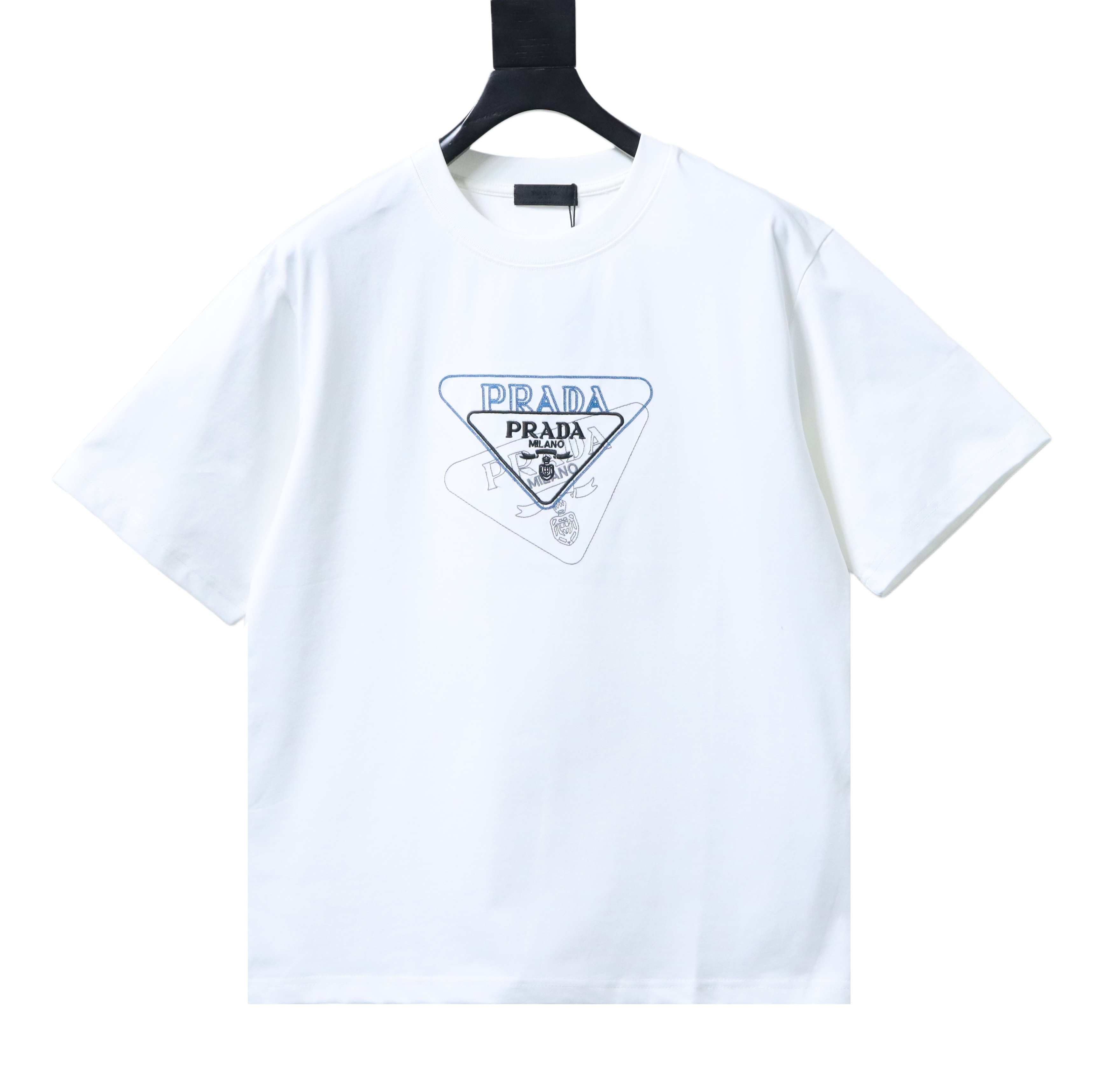 Prada 25SS Overlapping Triangle Contrast Embroidered T-Shirt YL Black/White
