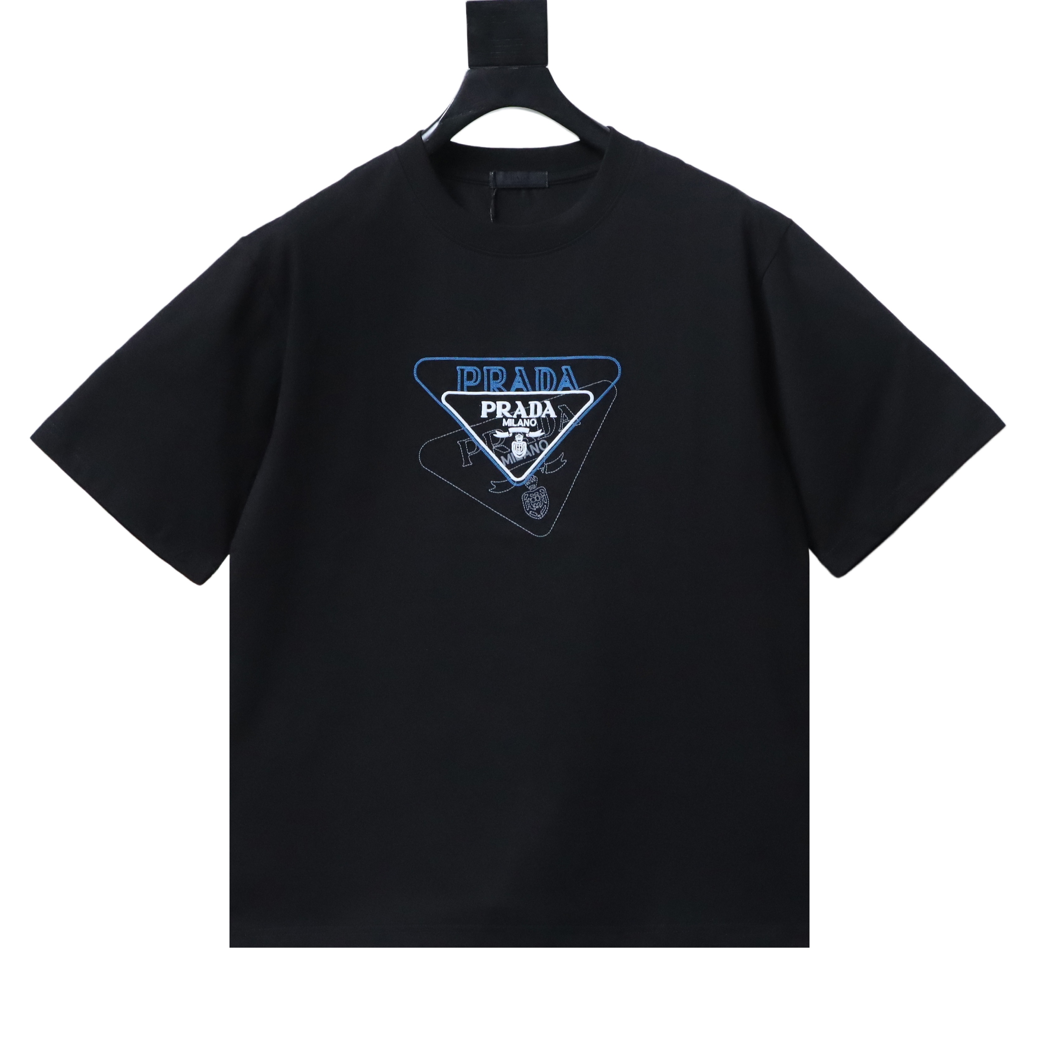 Prada 25SS Overlapping Triangle Contrast Embroidered T-Shirt YL Black/White