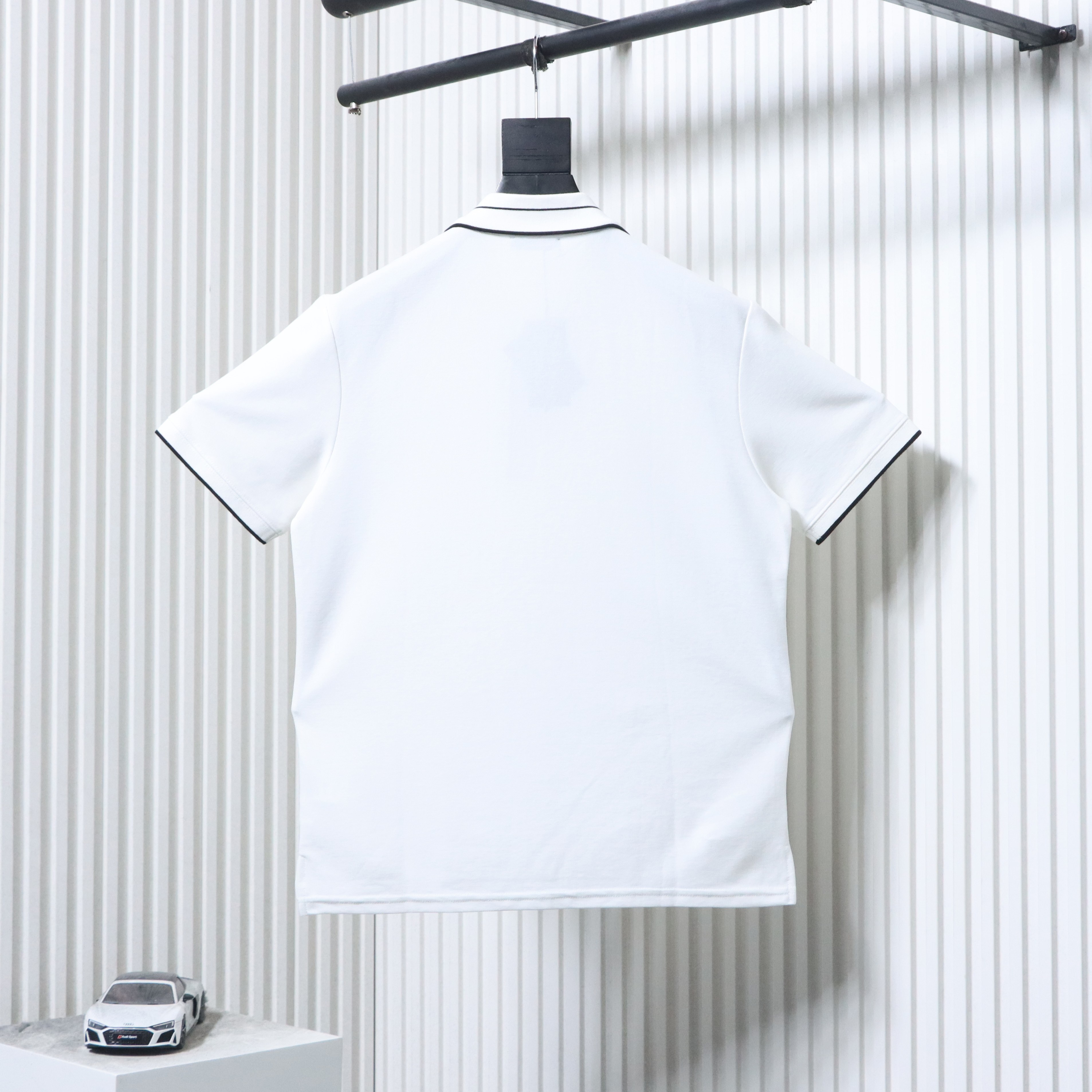 Prada 25ss Threaded Letter Triangle Embroidered Polo T-Shirt YL Black/White