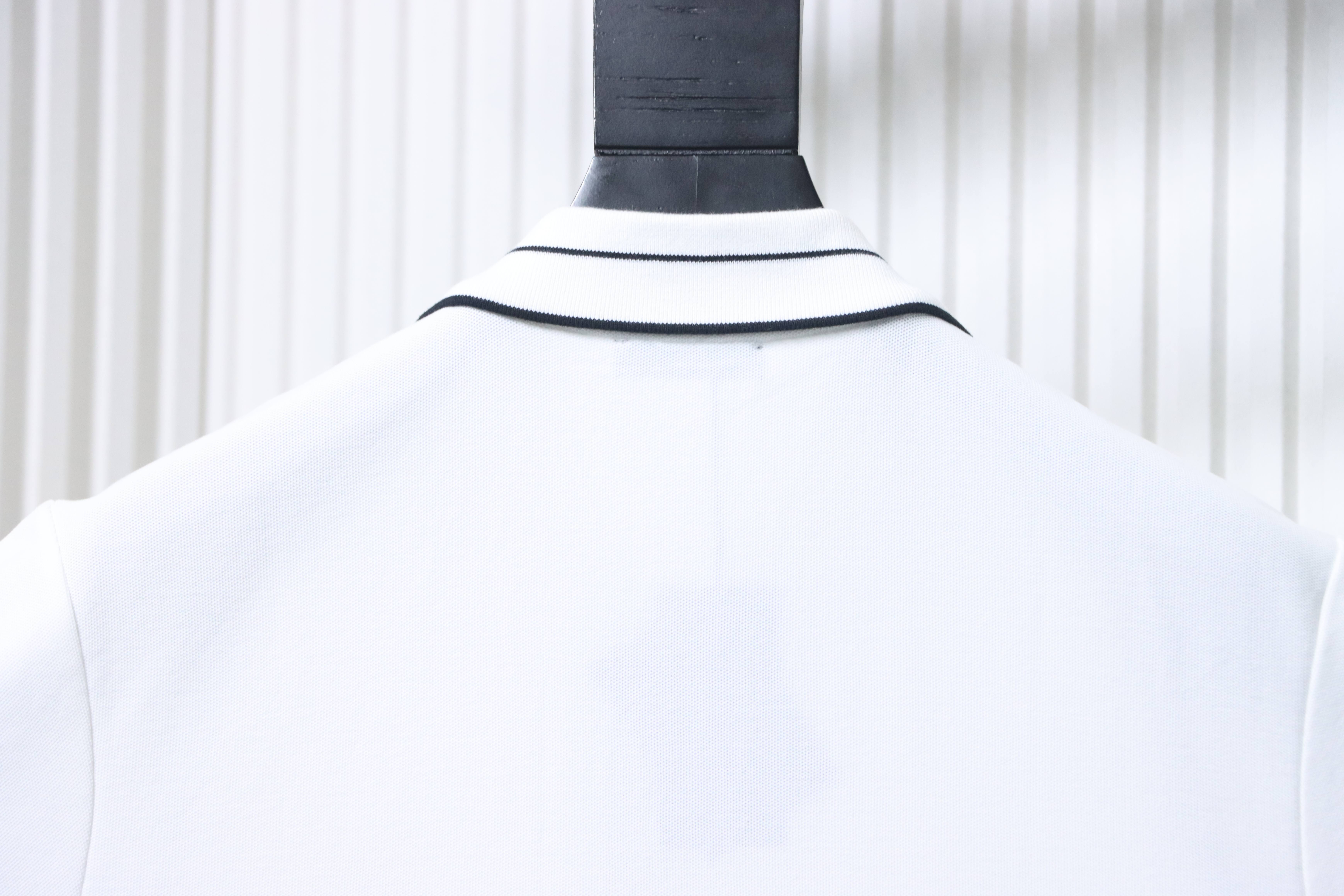 Prada 25ss Threaded Letter Triangle Embroidered Polo T-Shirt YL Black/White