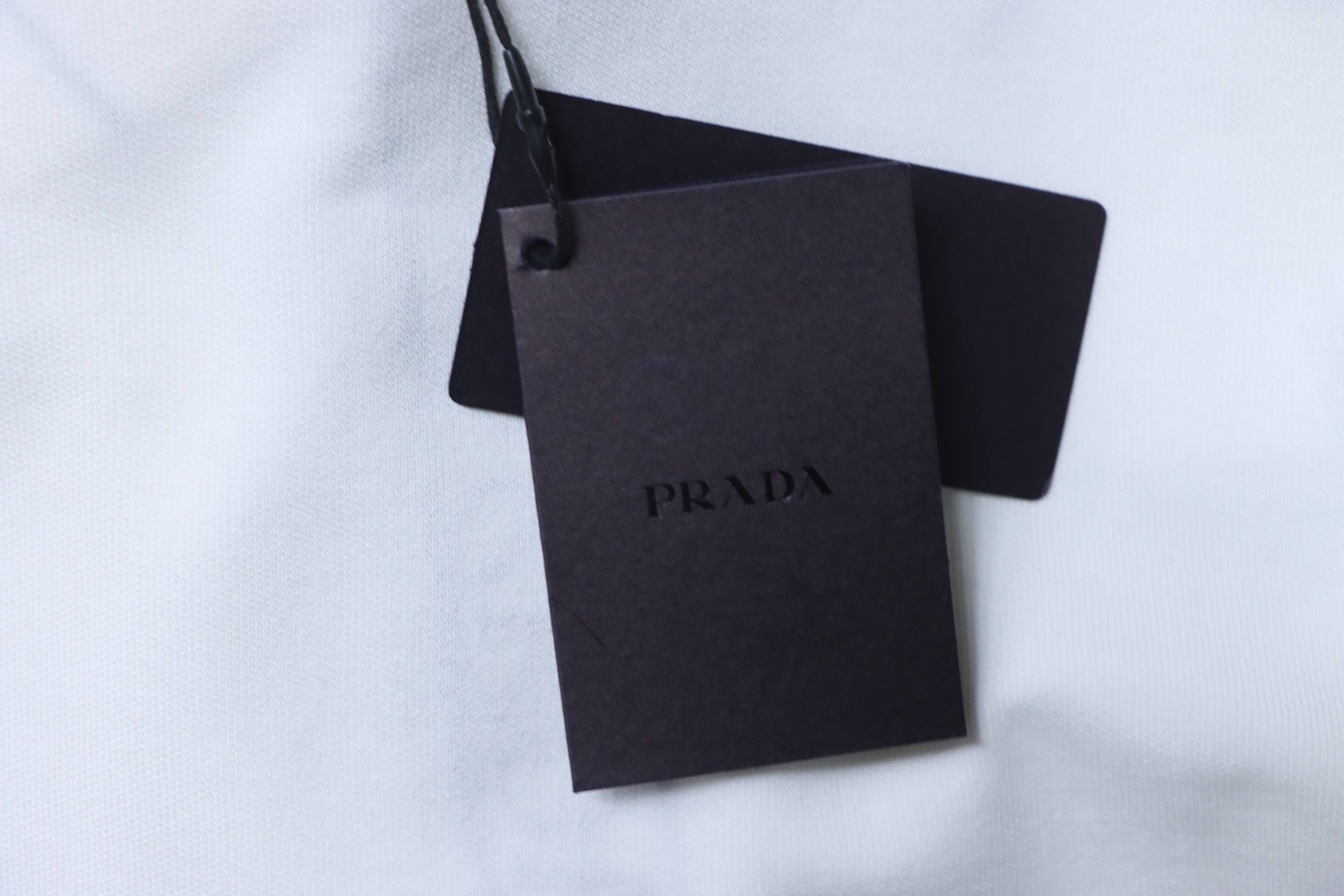 Prada 25ss Threaded Letter Triangle Embroidered Polo T-Shirt YL Black/White
