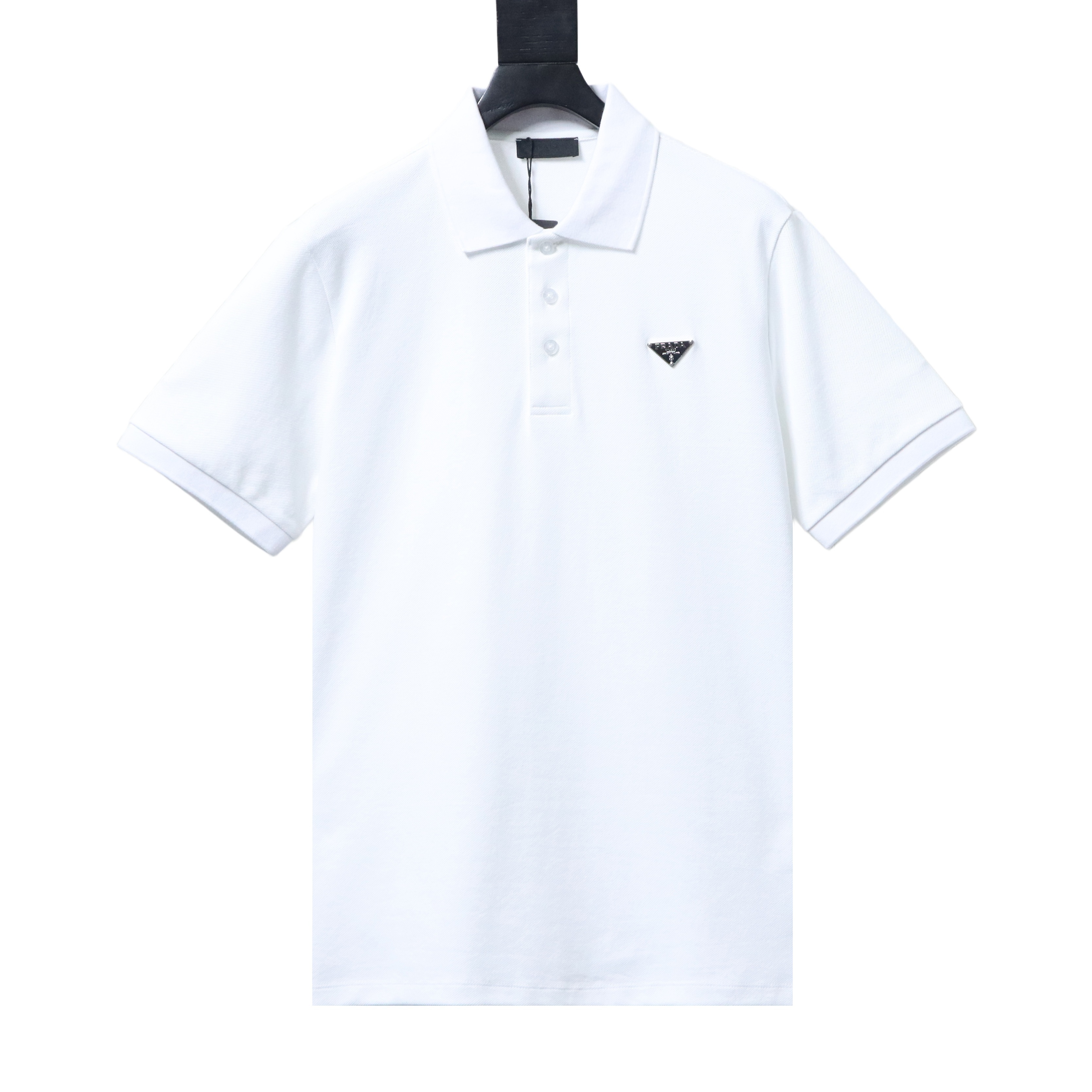Prada 26SS Triangular Logo Polo Shirt YL Black/White