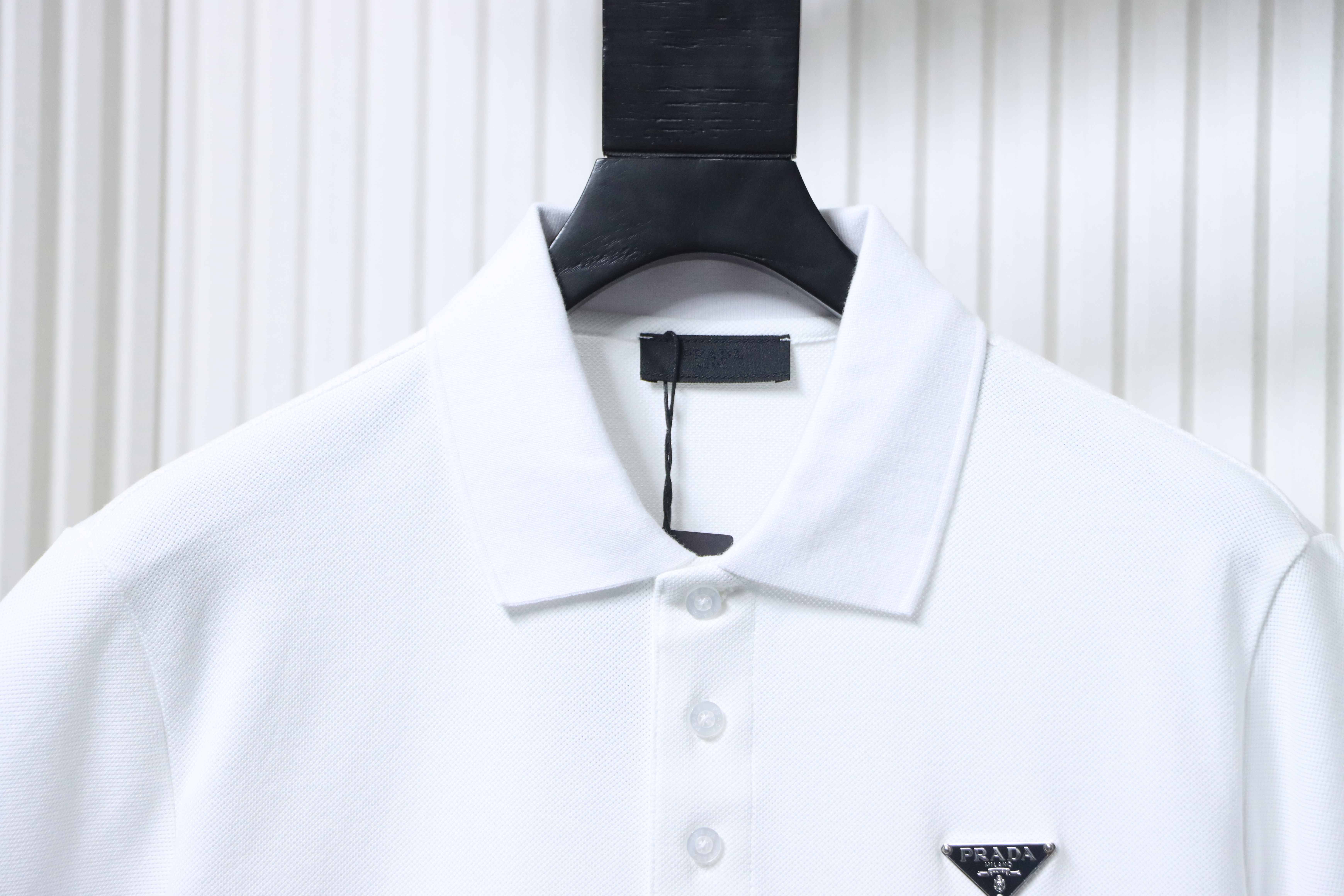 Prada 26SS Triangular Logo Polo Shirt YL Black/White