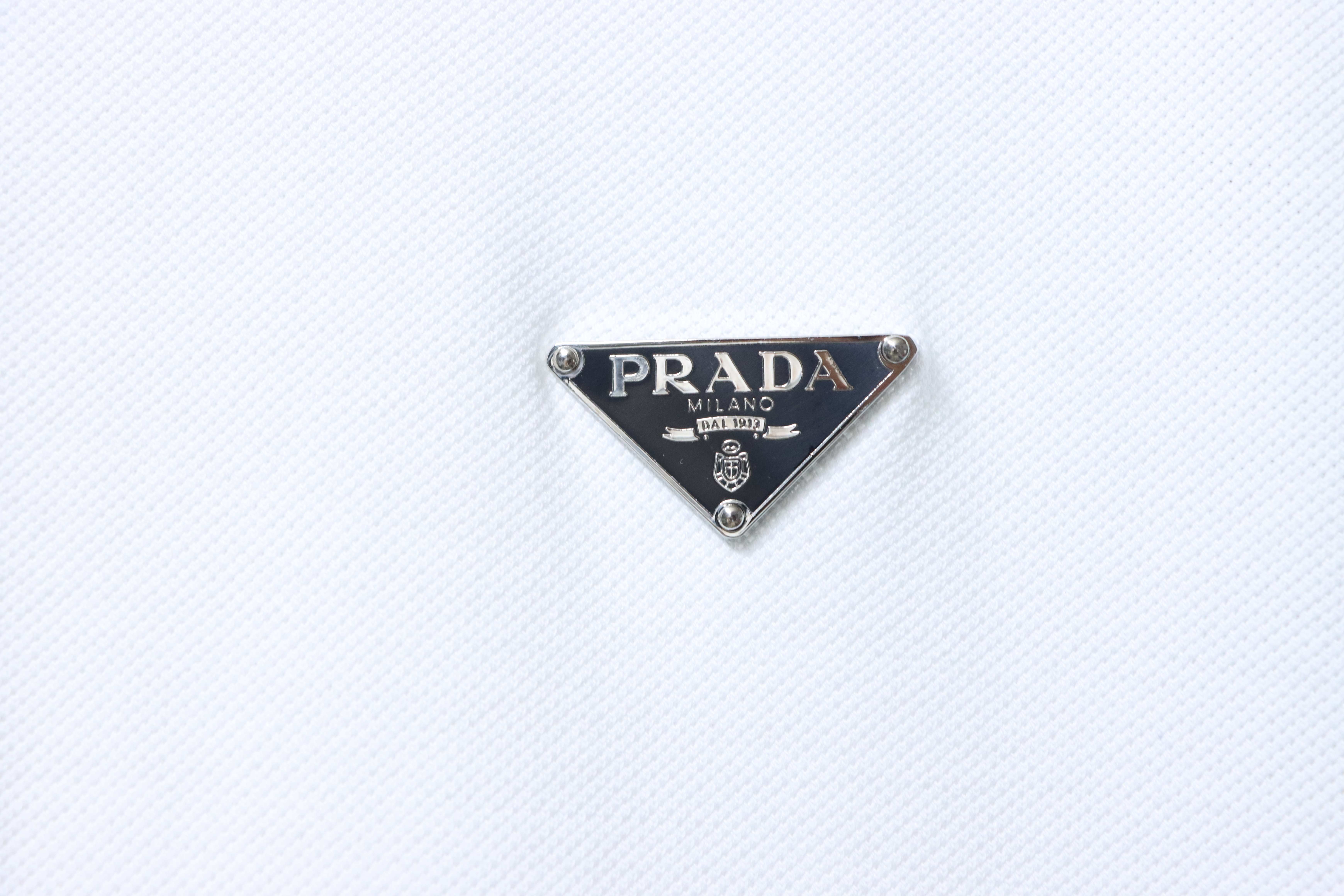 Prada 26SS Triangular Logo Polo Shirt YL Black/White