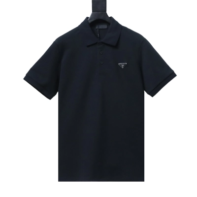 Prada 26SS Triangular Logo Polo Shirt YL Black/White 02