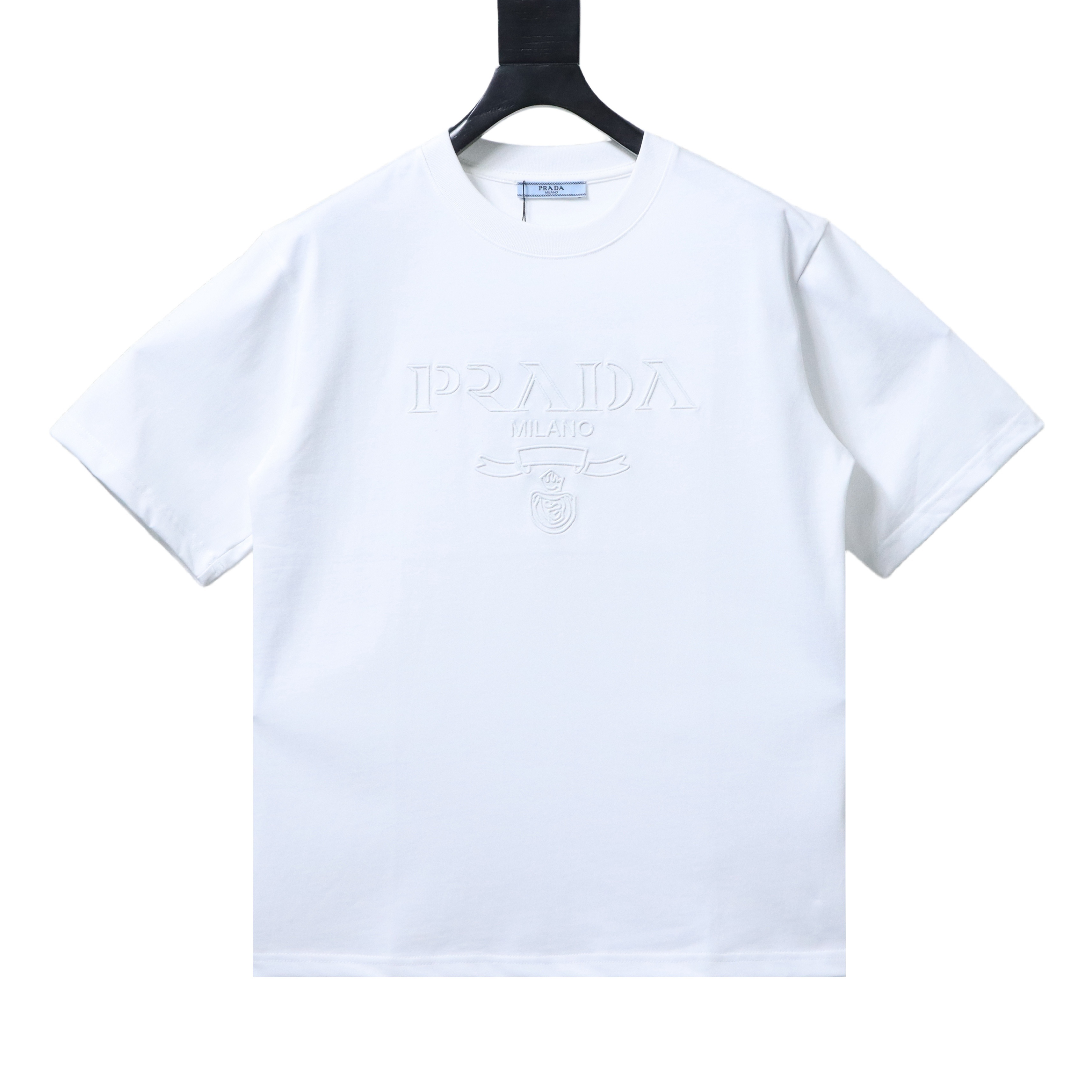 Prada Dark Pattern Logo Embroidered T-Shirt YL Black/White