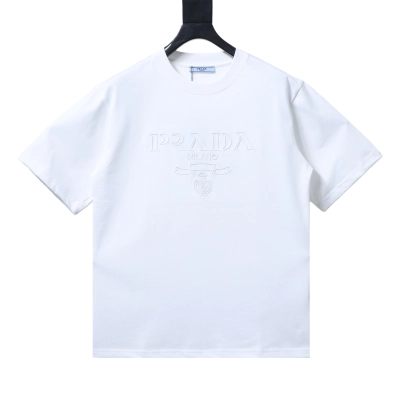 Prada Dark Pattern Logo Embroidered T-Shirt YL Black/White 02