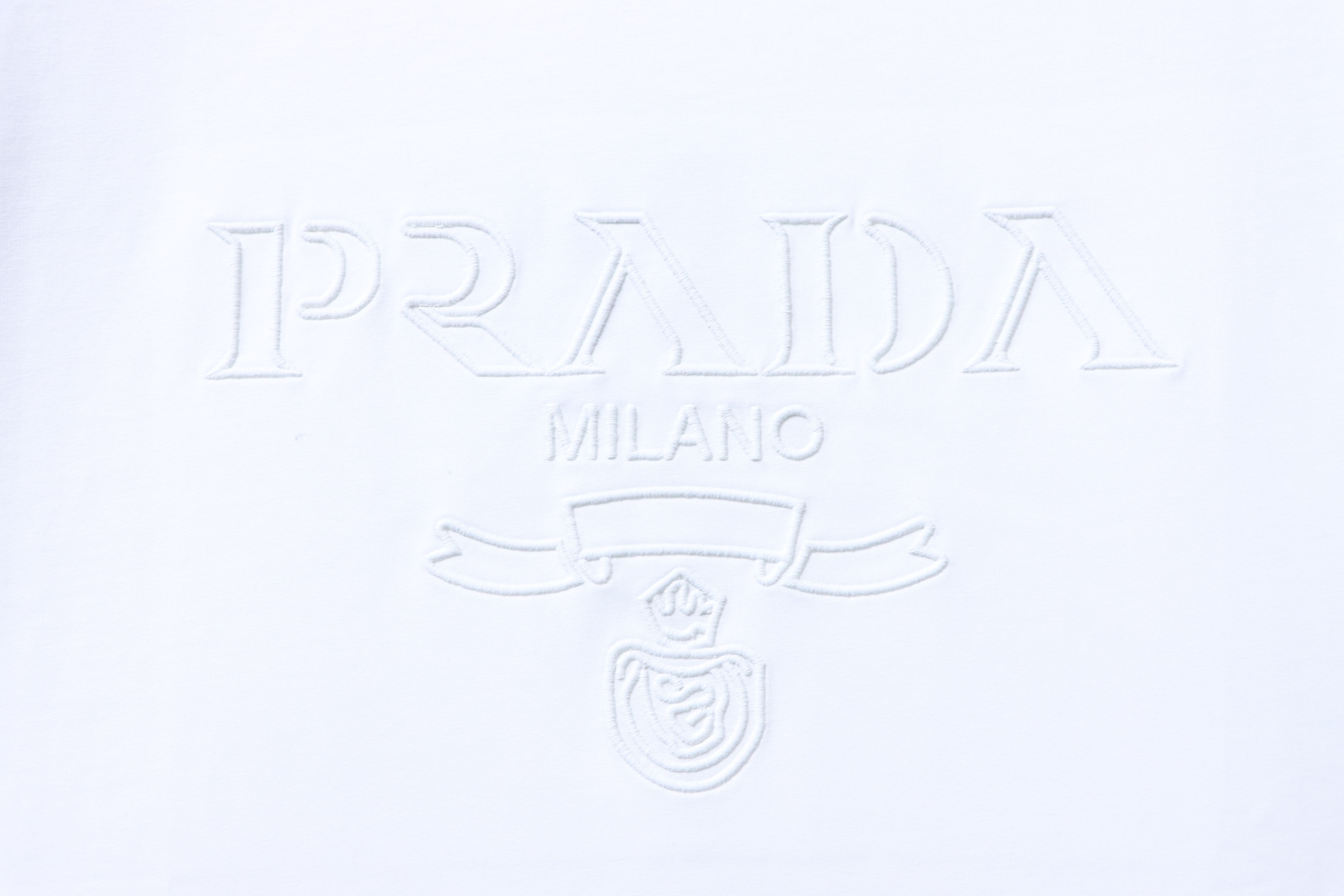 Prada Dark Pattern Logo Embroidered T-Shirt YL Black/White