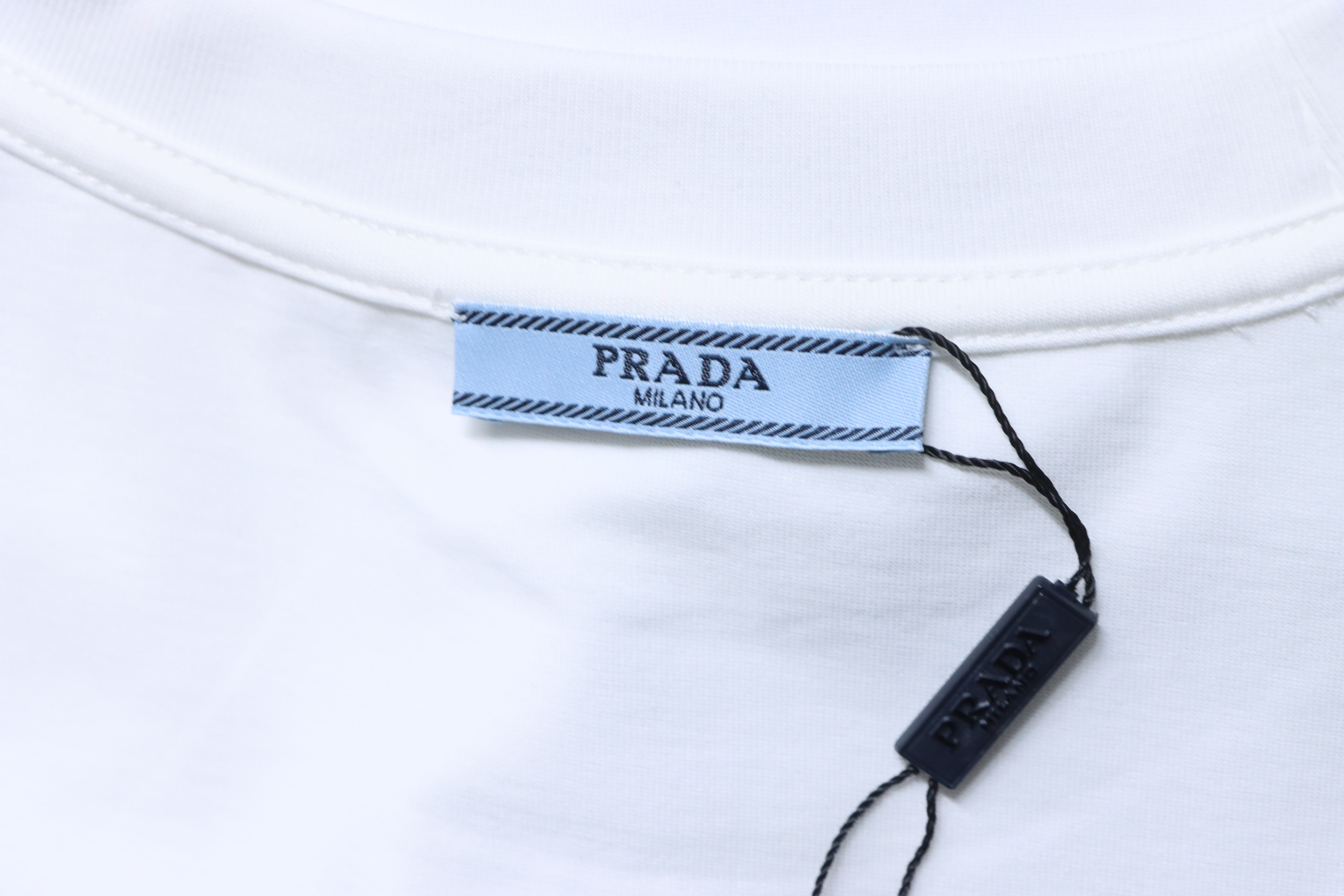 Prada Dark Pattern Logo Embroidered T-Shirt YL Black/White