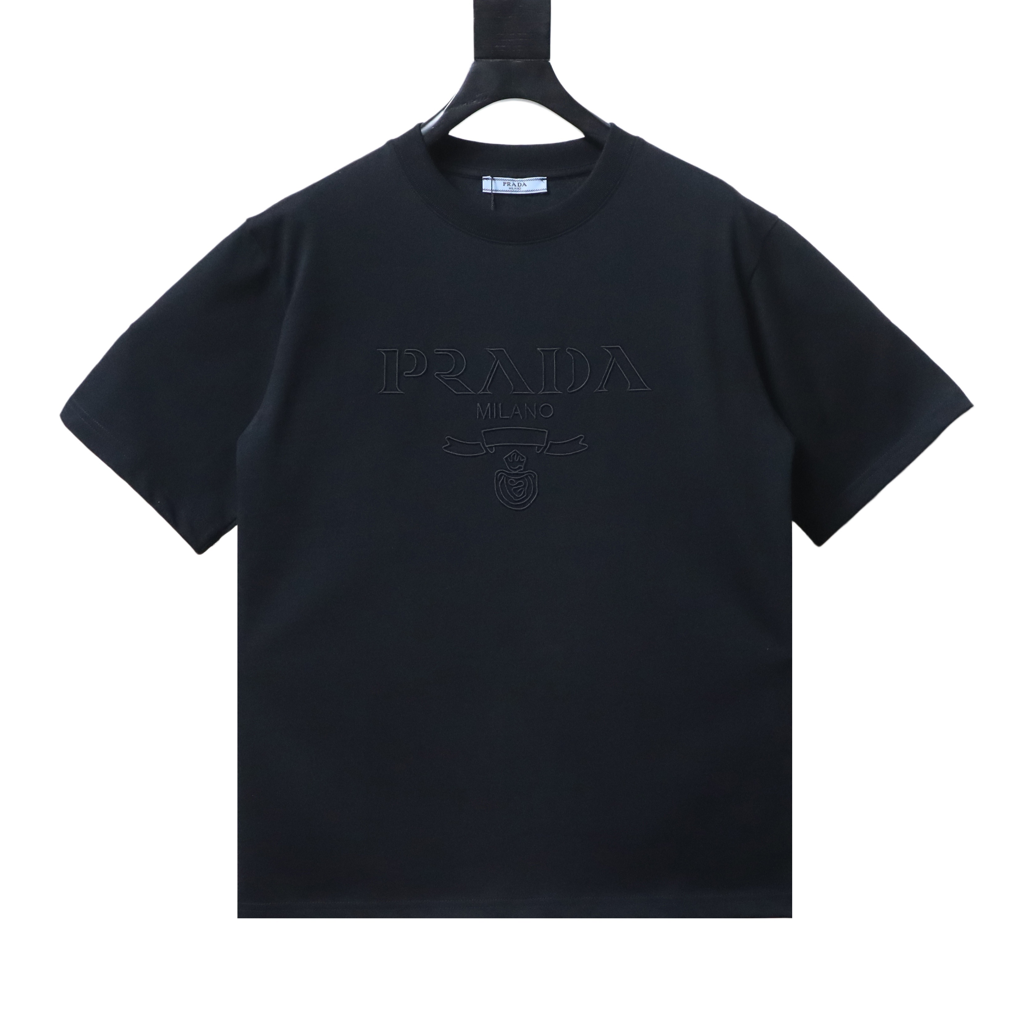 Prada Dark Pattern Logo Embroidered T-Shirt YL Black/White