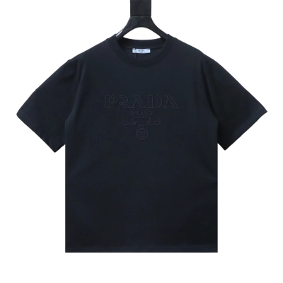 Prada Dark Pattern Logo Embroidered T-Shirt YL Black/White 01
