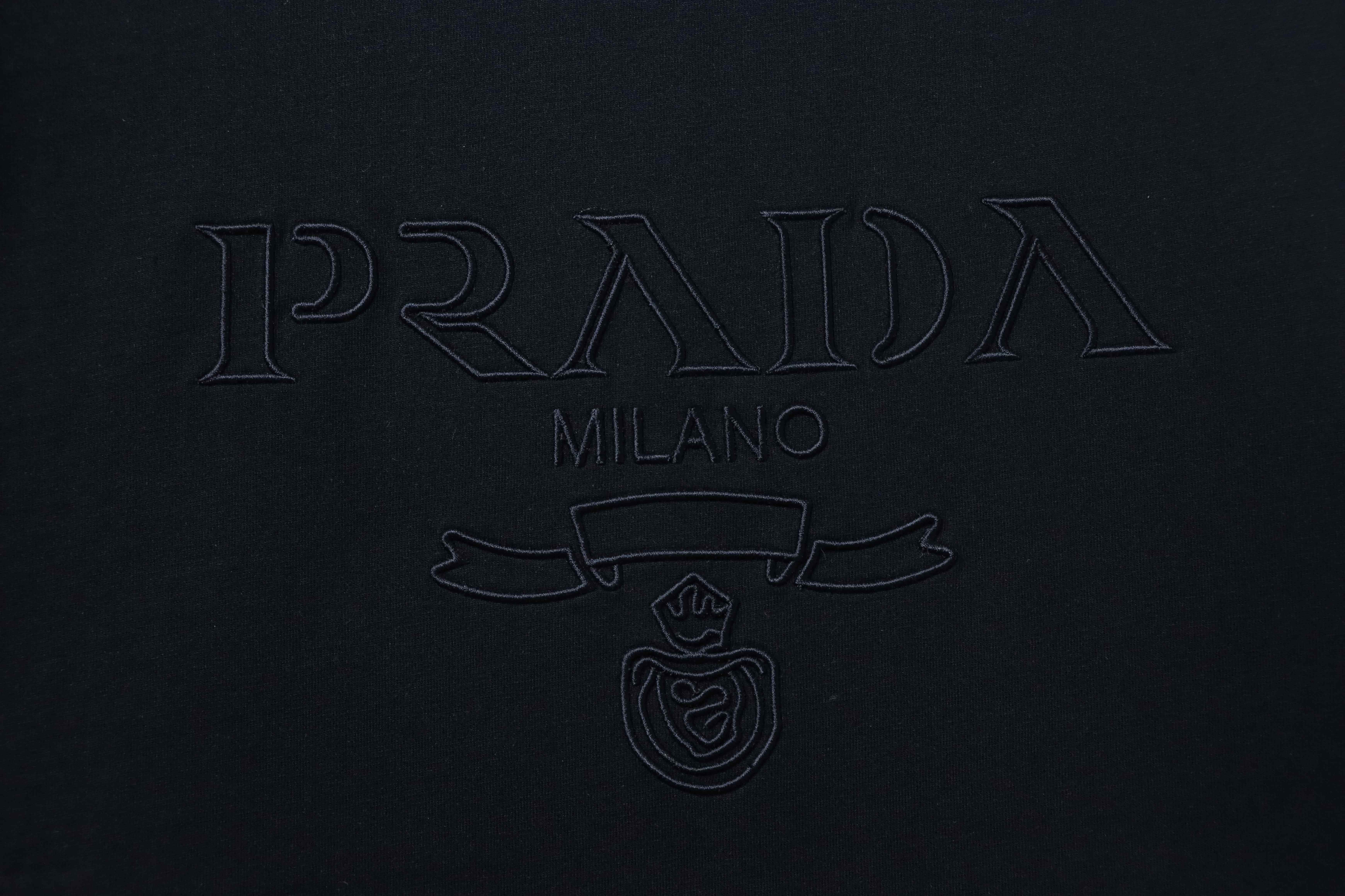 Prada Dark Pattern Logo Embroidered T-Shirt YL Black/White