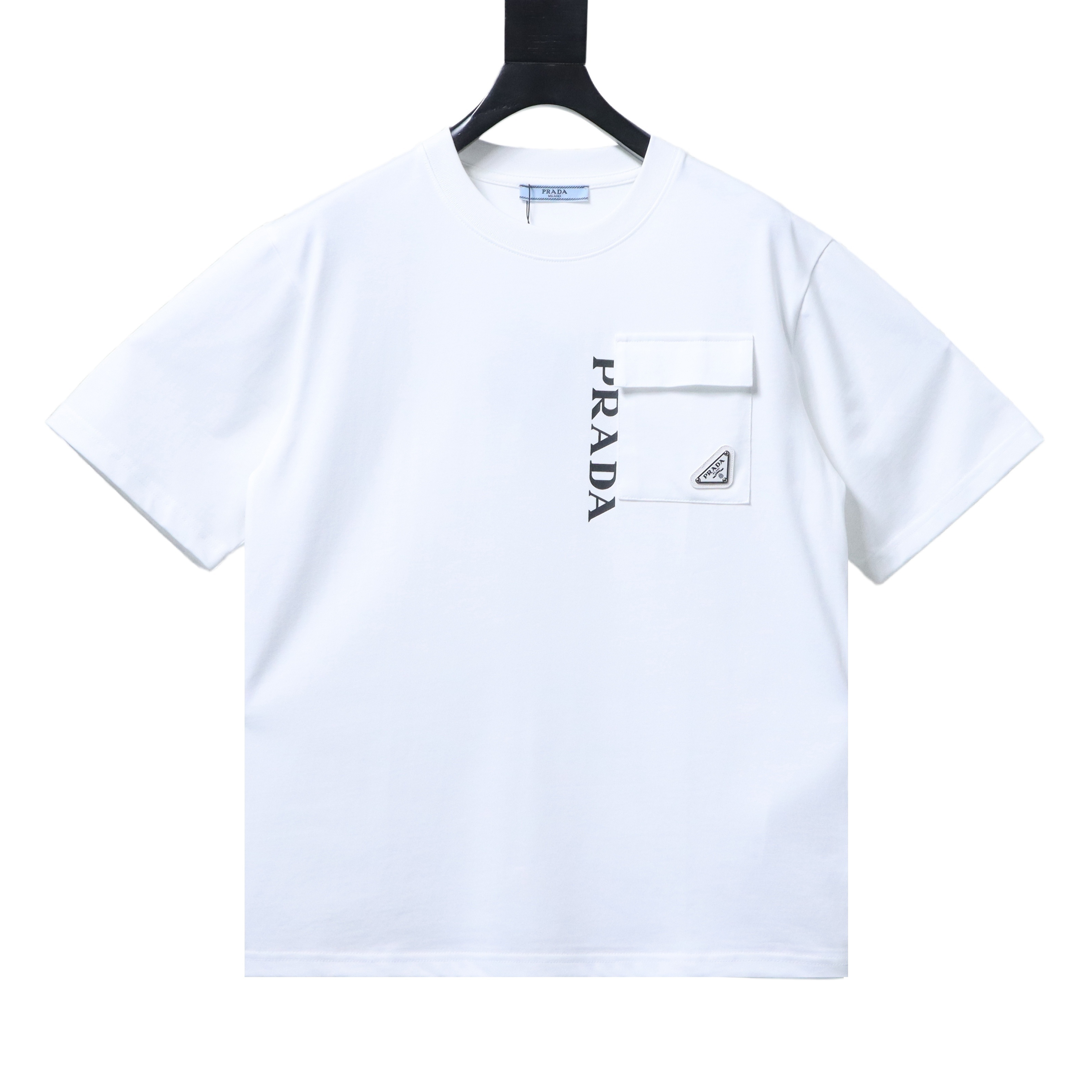 Prada Monogram Print Pocket Triangle Inlaid T-Shirt YL Black/White