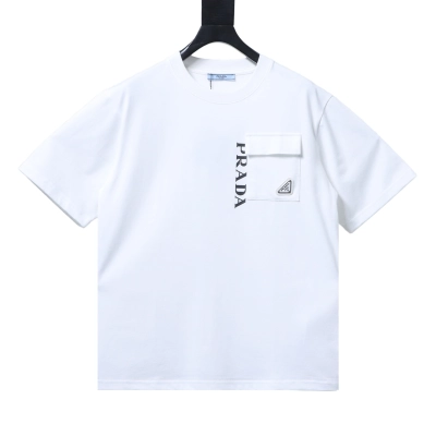 Prada Monogram Print Pocket Triangle Inlaid T-Shirt YL Black/White 01