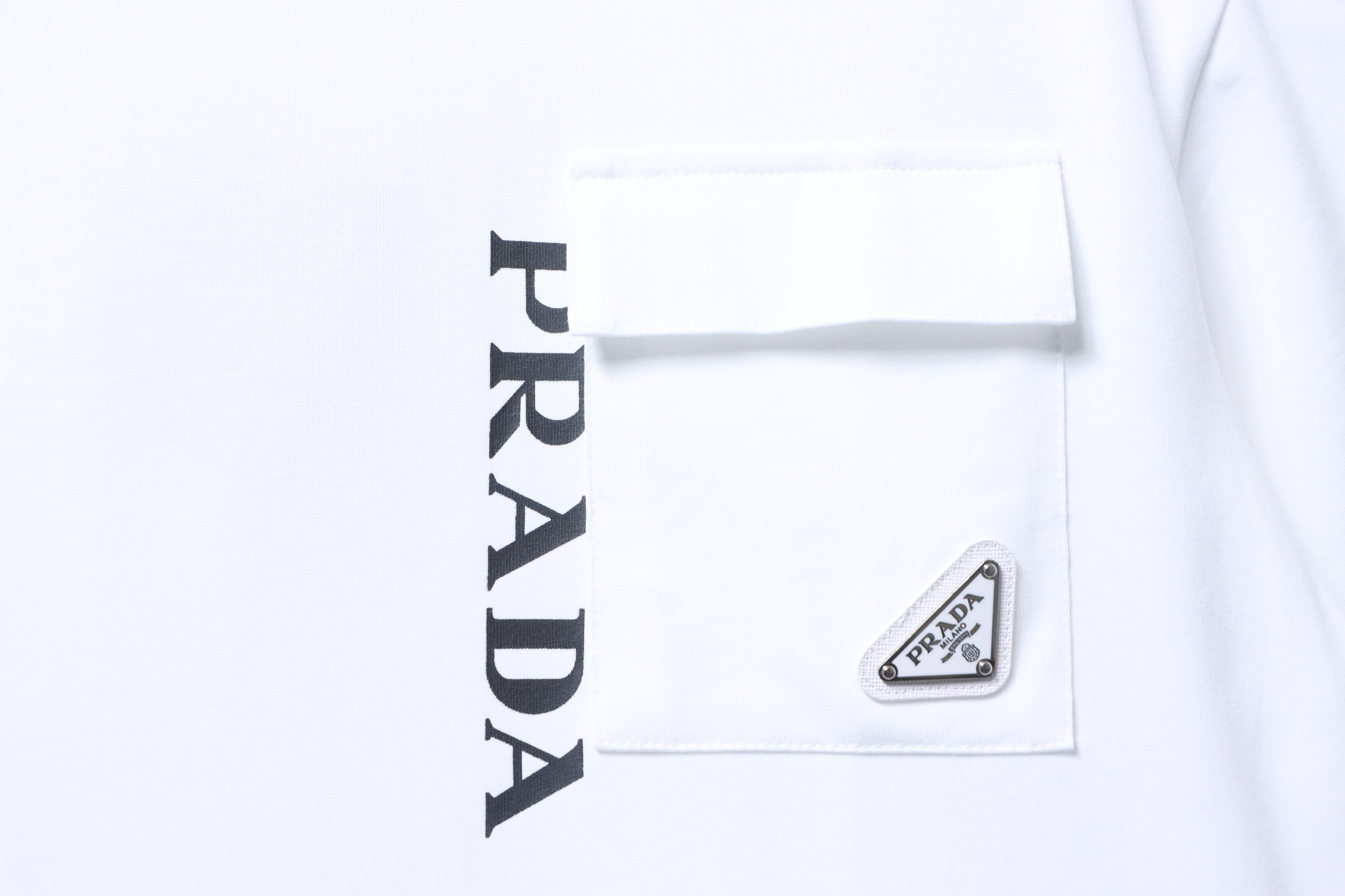 Prada Monogram Print Pocket Triangle Inlaid T-Shirt YL Black/White