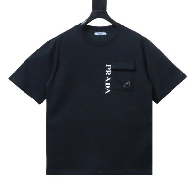 Prada Monogram Print Pocket Triangle Inlaid T-Shirt YL Black/White 02