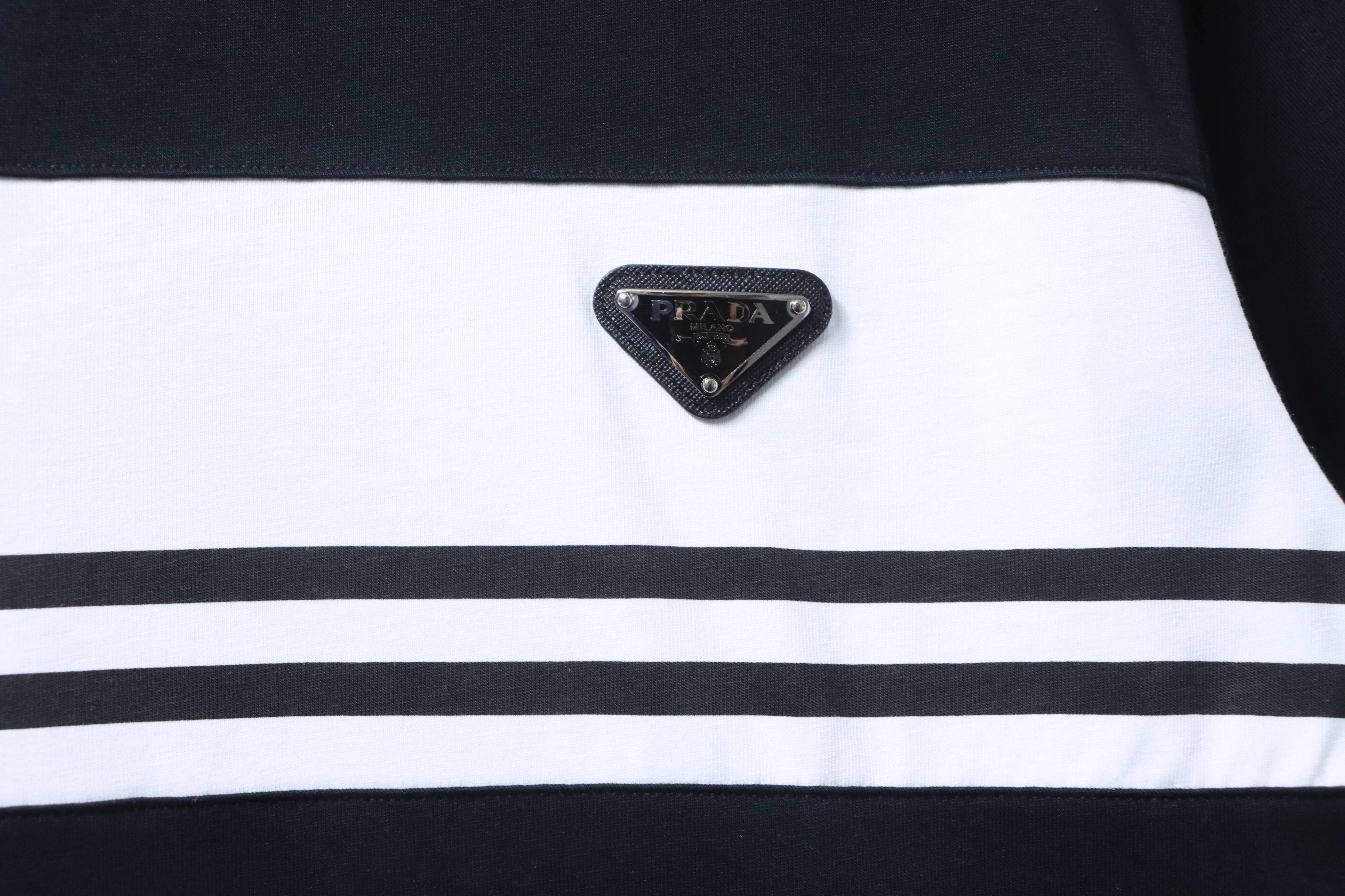 Prada Striped Triangle Inlaid T-Shirt YL Black/White