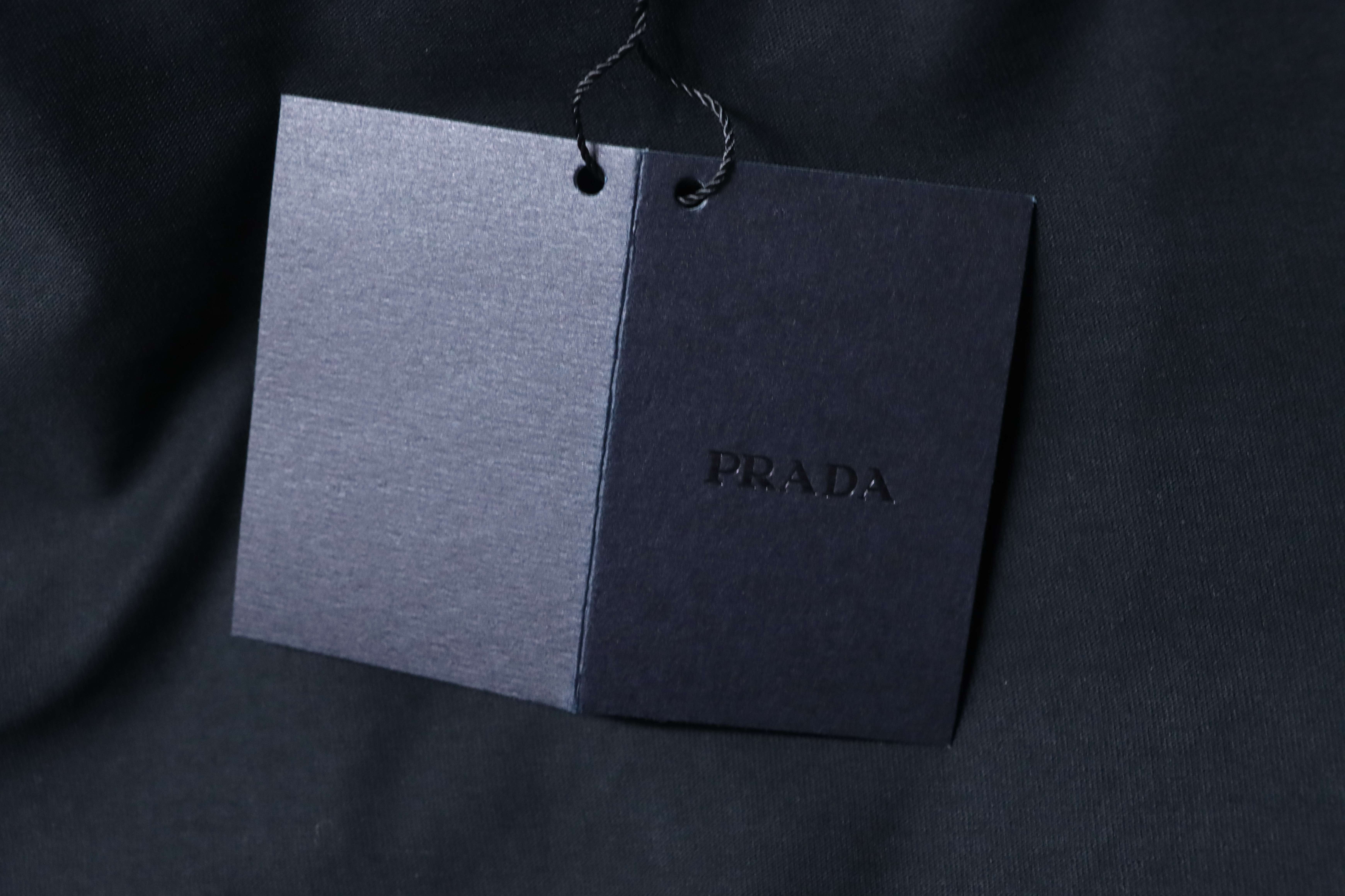 Prada Striped Triangle Inlaid T-Shirt YL Black/White